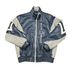 Vintage Dallas Cowboys Leather Jacket Pro Player Size L Blue & Gray NFL Apparel